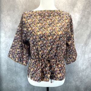 Danielle Rollins Audrey Liberty Lemon‎ Flowers Top Women's Sm NEW Quarter Sleeve